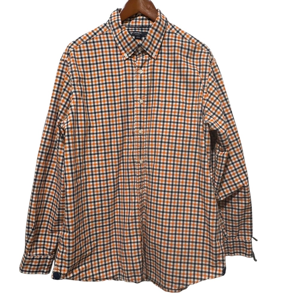 Cremieux Classics Mens Button Down‎ Shirt XL Orange Navy Check Preppy Heritage